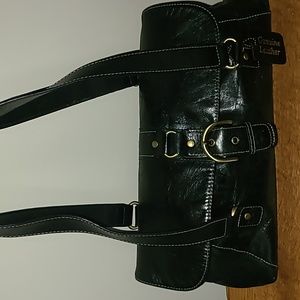 Genuine leather black double straps purse